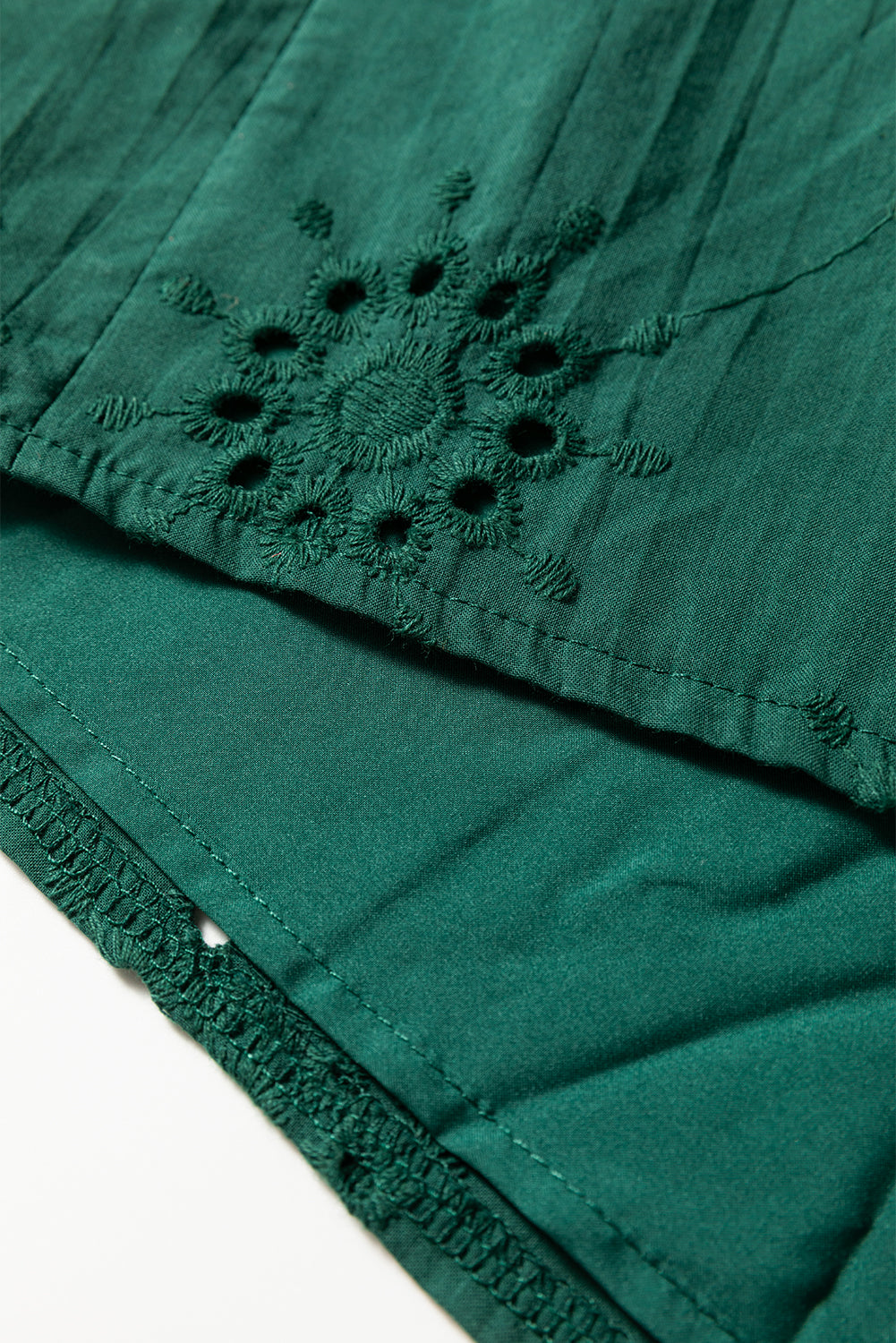 Blackish Green Eyelet Embroidered Swing Dress Puff Sleeve Dear-Lover Dropshipping